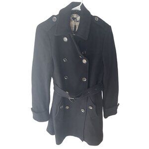 Burberry Black Wool Blend Double-Breasted Belted Coat